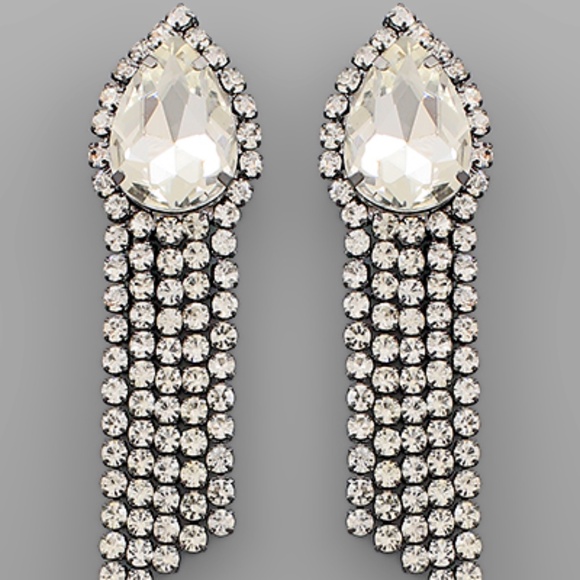 Crystal Teardrop & Fringe Earrings - Picture 1 of 1